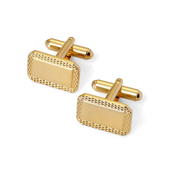 Gold Plated Engraved Edge Rectangular Cufflinks from Aspinal of London