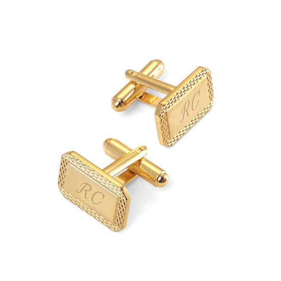 Gold Plated Engraved Edge Rectangular Cufflinks from Aspinal of London