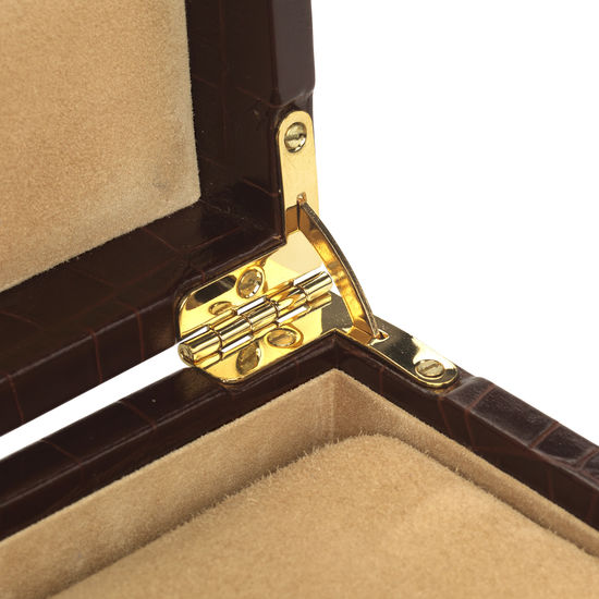 Harrison Square Four Watch Box in Deep Shine Amazon Brown Croc & Stone Suede from Aspinal of London