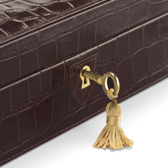 Harrison Square Four Watch Box in Deep Shine Amazon Brown Croc & Stone Suede from Aspinal of London