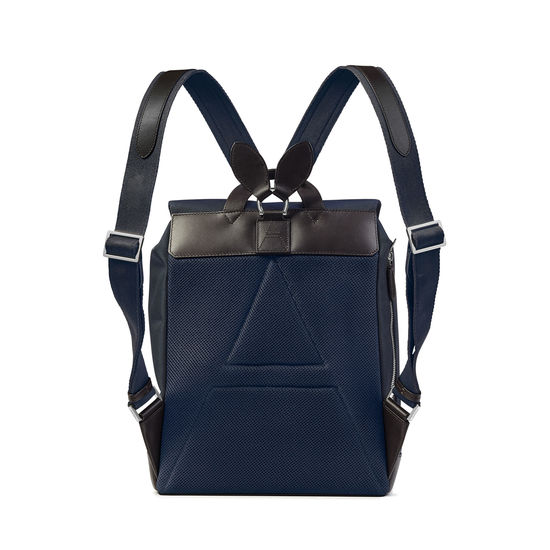 Anderson Backpack in Navy Nylon & Smooth Chocolate Leather Trim from Aspinal of London