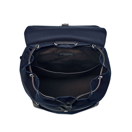 Anderson Backpack in Navy Nylon & Smooth Chocolate Leather Trim from Aspinal of London