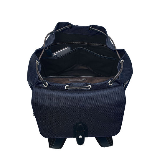 Anderson Backpack in Navy Nylon & Smooth Chocolate Leather Trim from Aspinal of London