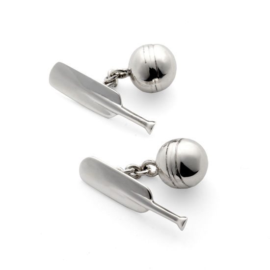 Sterling Silver Cricket Bat & Ball Cufflinks from Aspinal of London