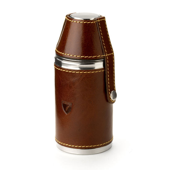Hunter 6oz Leather Hip Flask in Smooth Cognac & Espresso Suede from Aspinal of London
