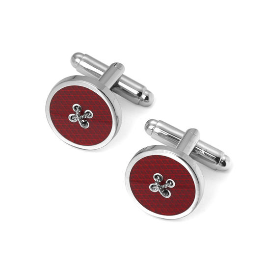 Sterling Silver Plated Button Cufflinks in Red Enamel from Aspinal of London
