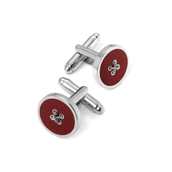 Sterling Silver Plated Button Cufflinks in Red Enamel from Aspinal of London