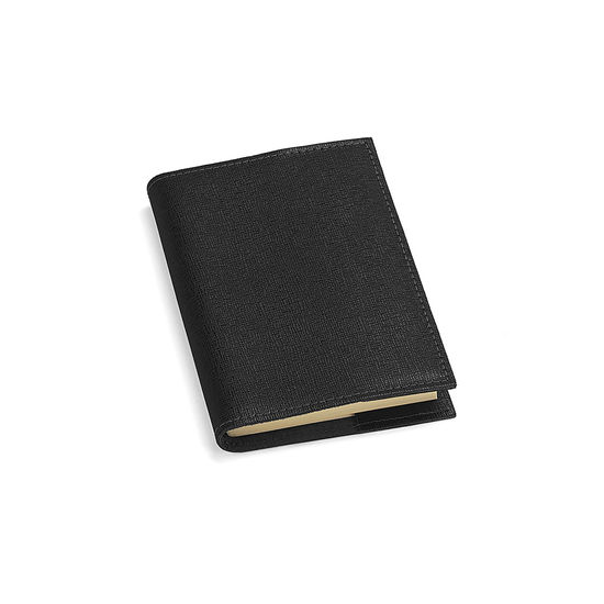 Refillable Pocket Notebook in Black Saffiano from Aspinal of London