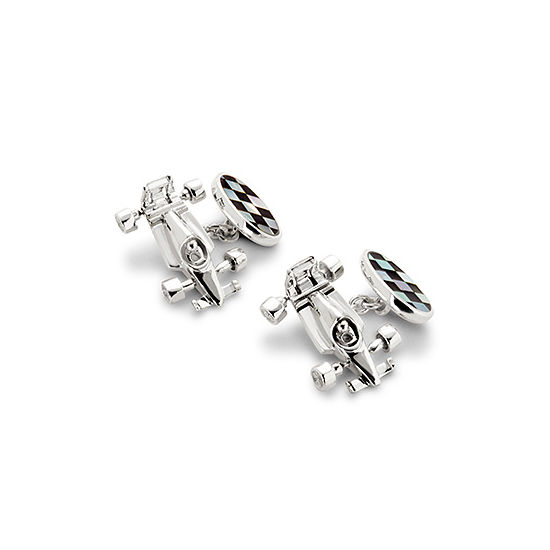 Sterling Silver Racing Car & Chequered Flag Cufflinks from Aspinal of London