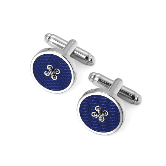 Sterling Silver Plated Button Cufflinks in Blue Enamel from Aspinal of London