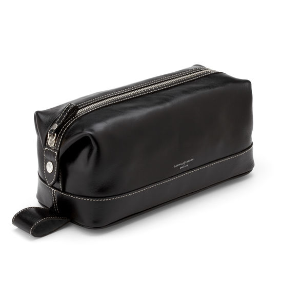 Mens Wash Bag in Smooth Black Aspinal of London