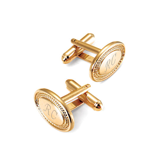Gold Plated Engraved Edge Oval Cufflinks from Aspinal of London