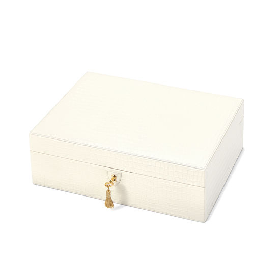 Grand Luxe Jewellery Box in Deep Shine Ivory Croc from Aspinal of London