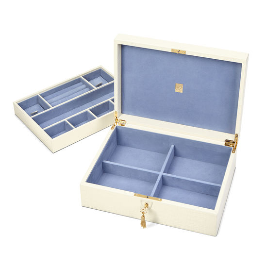 Grand Luxe Jewellery Box in Deep Shine Ivory Croc from Aspinal of London