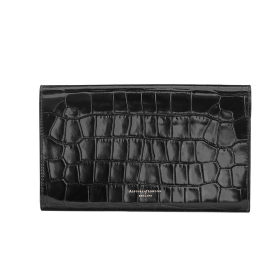 Classic Travel Wallet in Black Croc | Aspinal of London