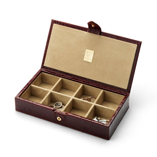 Men’s Cufflink Box in Deep Shine Amazon Brown Croc & Stone Suede from Aspinal of London