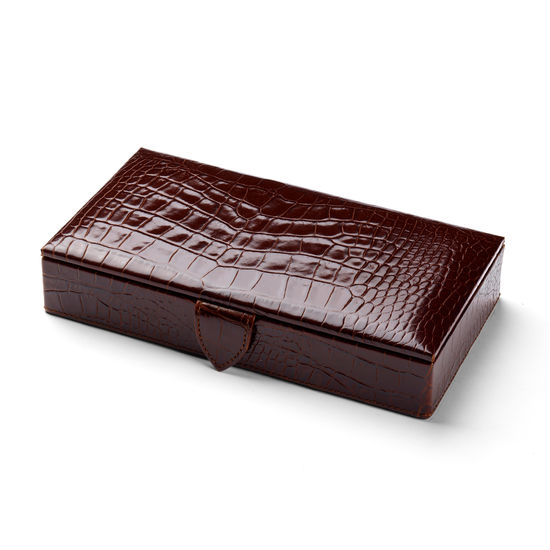 Men’s Cufflink Box in Deep Shine Amazon Brown Croc & Stone Suede from Aspinal of London