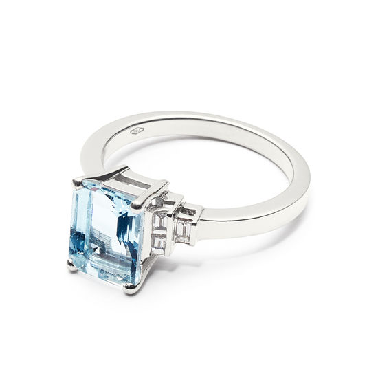 Iris 18ct White Gold Aquamarine & Diamond Ring from Aspinal of London