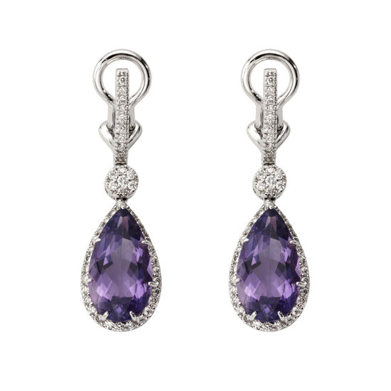Hollywood Teardrop Amethyst & Diamond Earrings from Aspinal of London