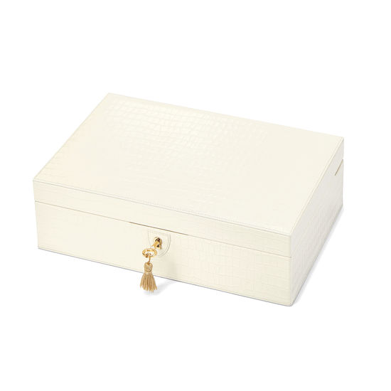 Savoy Jewellery Box in Deep Shine Ivory Small Croc from Aspinal of London