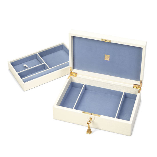 Savoy Jewellery Box in Deep Shine Ivory Small Croc from Aspinal of London