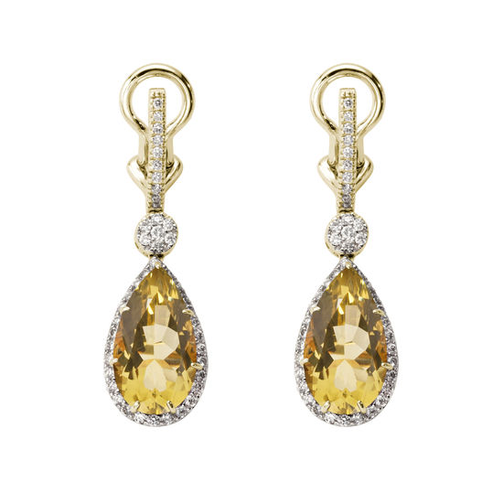 Hollywood Teardrop Lemon Quartz & Diamond Earrings from Aspinal of London