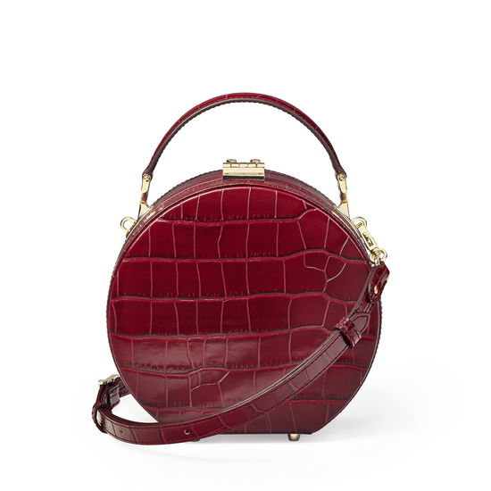 Hat Box in Deep Shine Bordeaux Croc from Aspinal of London