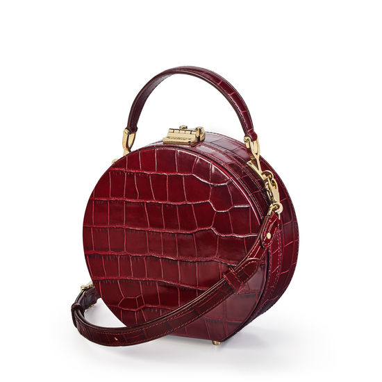 Hat Box in Deep Shine Bordeaux Croc from Aspinal of London