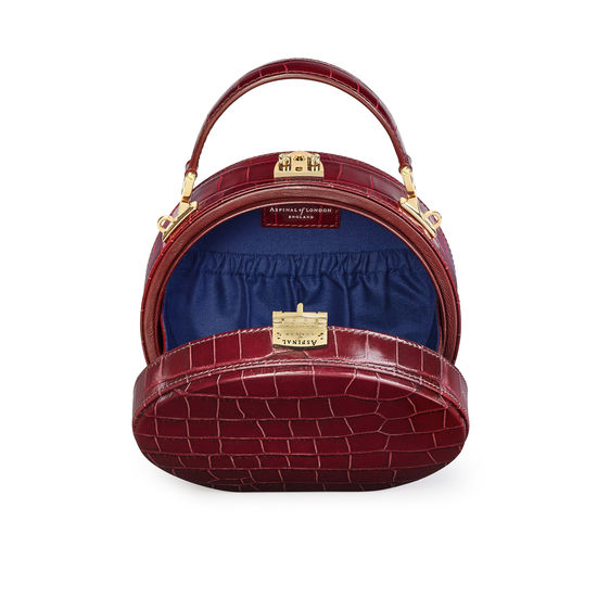 Hat Box in Deep Shine Bordeaux Croc from Aspinal of London