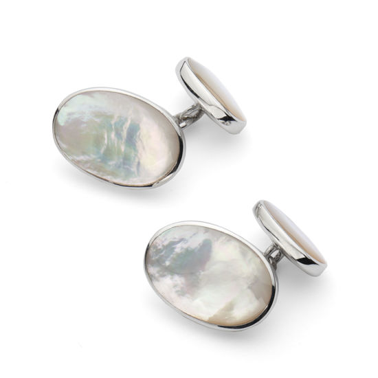Oval Sterling Silver & Mother of Pearl Cufflinks from Aspinal of London