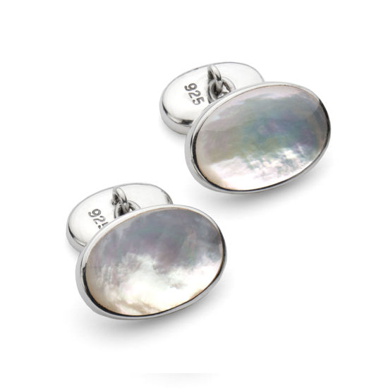 Oval Sterling Silver & Mother of Pearl Cufflinks from Aspinal of London