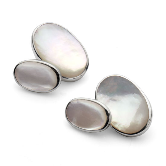 Oval Sterling Silver & Mother of Pearl Cufflinks from Aspinal of London
