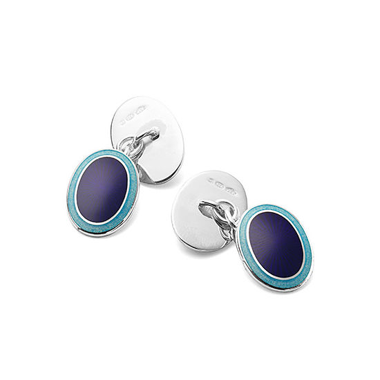 Lacquer Enamel Cufflinks in Navy & Opal Blue from Aspinal of London