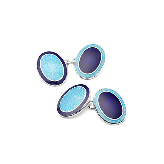 Lacquer Enamel Cufflinks in Navy & Opal Blue from Aspinal of London