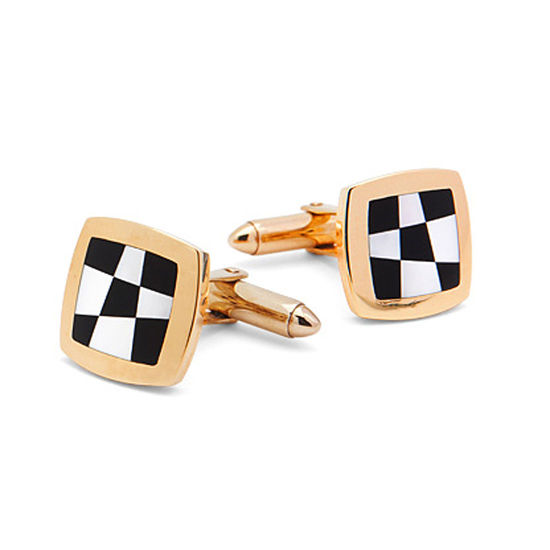 9ct Gold Black Onyx & Mother of Pearl Chequered Cufflinks from Aspinal of London