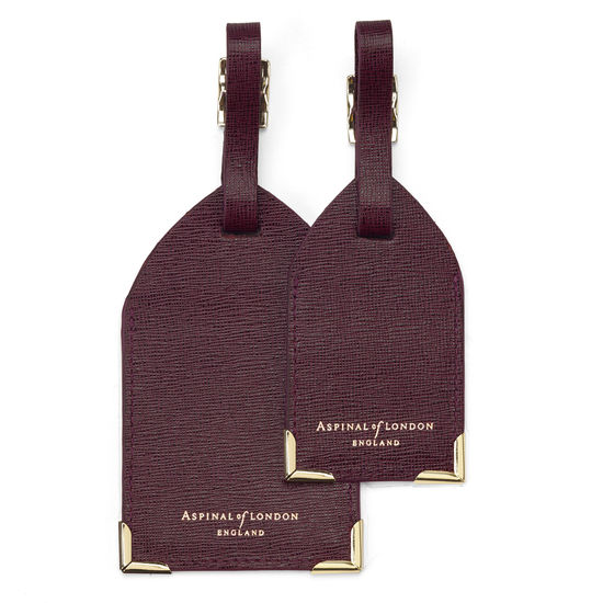Set of 2 Luggage Tags in Burgundy Saffiano from Aspinal of London