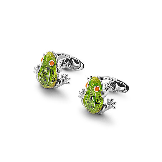 Sterling Silver & Enamel Frog Cufflinks from Aspinal of London