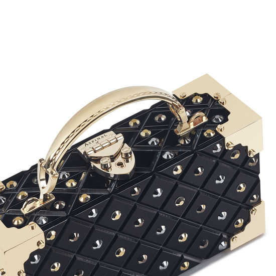Trinket Box in Diamond Cut Black Acrylic with Jet Crystals from Aspinal of London