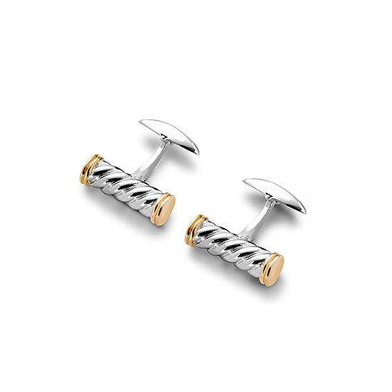 Sterling Silver & Gold Plated Twist Barrel Cufflinks from Aspinal of London