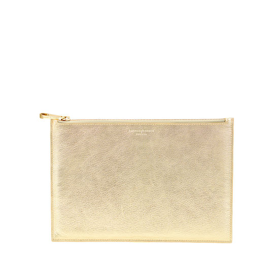 Large Essential Flat Pouch in Pale Gold Pebble from Aspinal of London