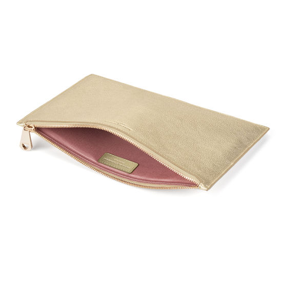 Large Essential Flat Pouch in Pale Gold Pebble from Aspinal of London