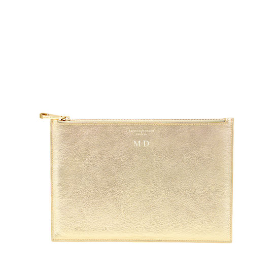 Large Essential Flat Pouch in Pale Gold Pebble from Aspinal of London