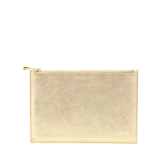 Large Essential Flat Pouch in Pale Gold Pebble from Aspinal of London