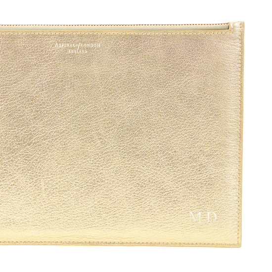 Large Essential Flat Pouch in Pale Gold Pebble from Aspinal of London