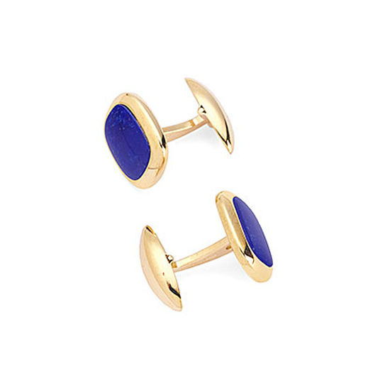 Cushion Cut Lapis Lazulite Cufflinks with Yellow Gold from Aspinal of London