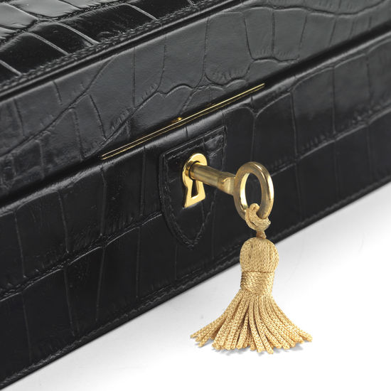 Harrison Square Four Watch Box in Black Croc & Cobalt Blue Suede from Aspinal of London