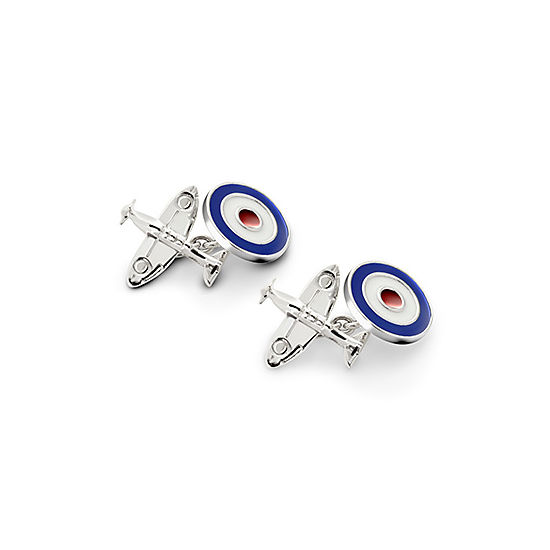 Sterling Silver Spitfire & Enamel RAF Roundel Cufflinks from Aspinal of London