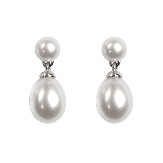 Pearl Dropper Earrings in 18ct White Gold from Aspinal of London