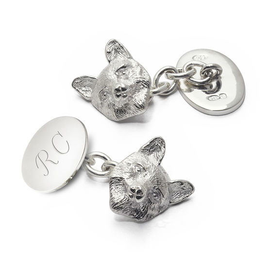 Sterling Silver Personalised Fox Head Cufflinks from Aspinal of London