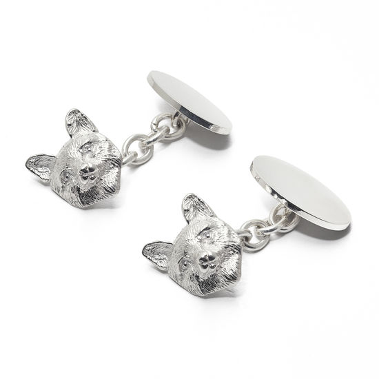 Sterling Silver Personalised Fox Head Cufflinks from Aspinal of London